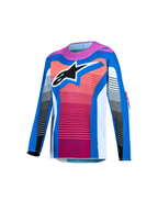 Alpinestars Supertech Maven Jovem, camisola de motocross, azul e coral, malha elástica com logótipo Astars grande