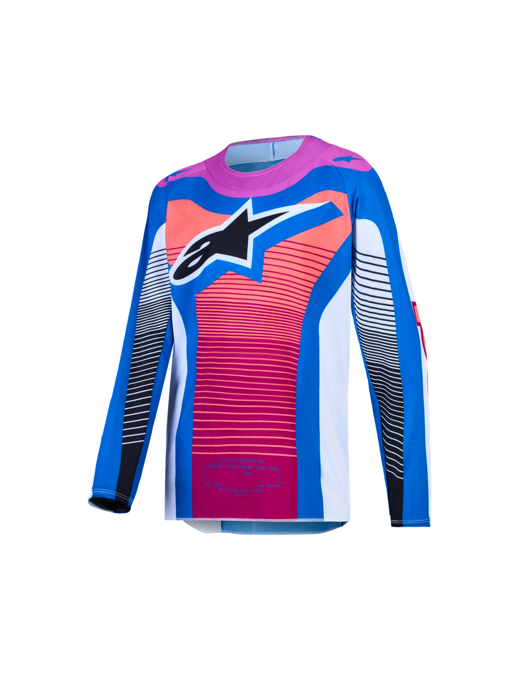Alpinestars camisola Supertech Maven Jovem, motocross, para jovens, azul e coral, malha ventilada, logótipo de estrela preto