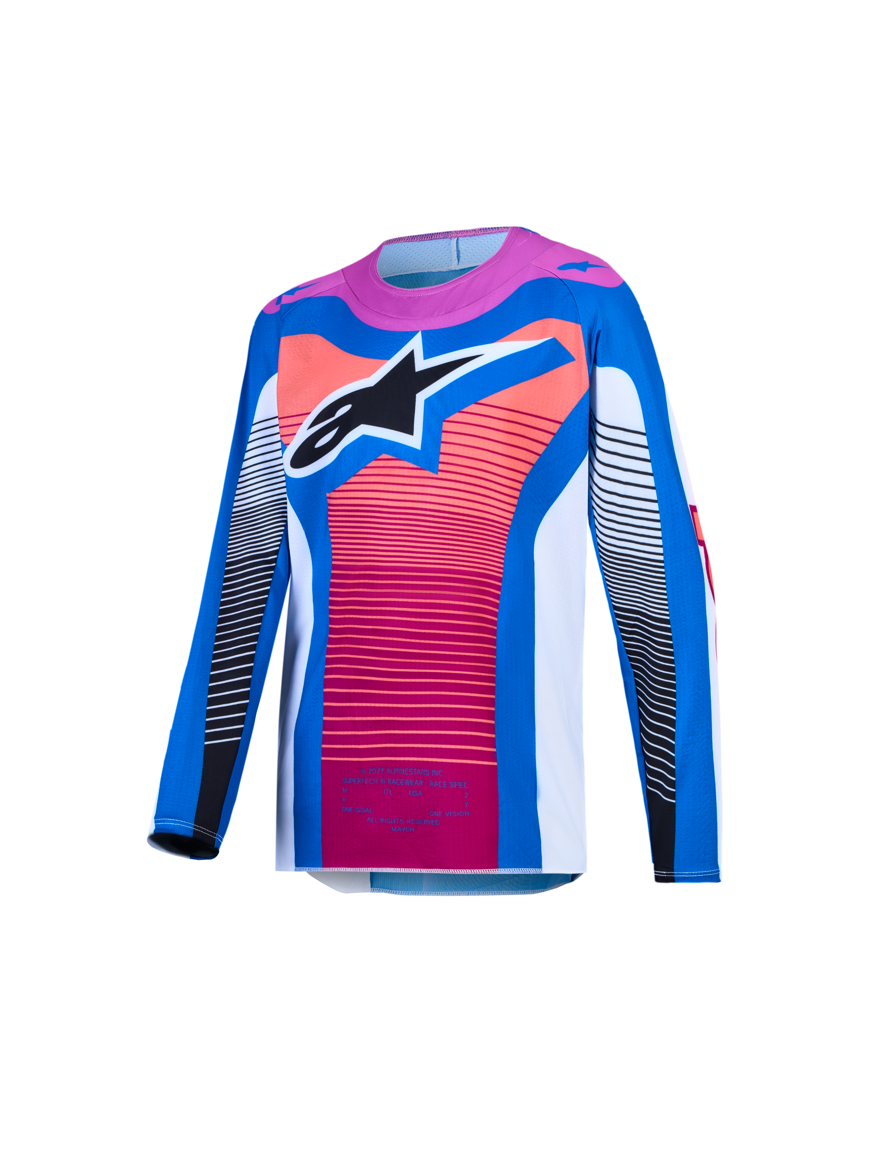 Alpinestars camisola Supertech Maven Jovem, motocross, para jovens, azul e coral, malha ventilada, logótipo de estrela preto