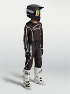 Alpinestars Juventude Fluid Apex V2 camisola e gear set, equipamento de motocross para jovens, preto e prateado, respirável.