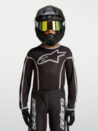 Alpinestars camisola Fluid Apex V2 jovem, equipamento de motocross preto e prateado, ajuste atlético ergonómico em polifabric com absorção de humidade