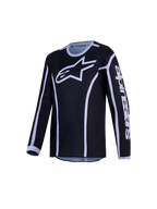 Alpinestars Camisola Fluid Apex V2 Jovem e Gear Set, camisola de motocross para jovens, preta e prateada, tecido respirável.