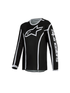 Alpinestars Fluid Apex V2 Jovem, camisola de motocross preta e prateada, tecido leve e respirável para todo-o-terreno.
