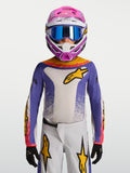 Alpinestars camisola Fluid Drag juventude 2027, camisola de motocross para jovens, azul e branca com detalhes dourados, tecido respirável e leve para off-road.