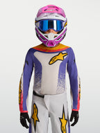 Alpinestars camisola Fluid Drag juventude 2027, camisola de motocross para jovens, azul e branca com detalhes dourados, tecido respirável e leve para off-road.