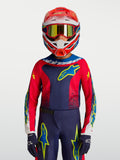 Alpinestars Camisola Fluid Drag Jovem 2027, camisola de motocross para jovens, azul-marinho e vermelha com pormenores amarelos, para off-road.