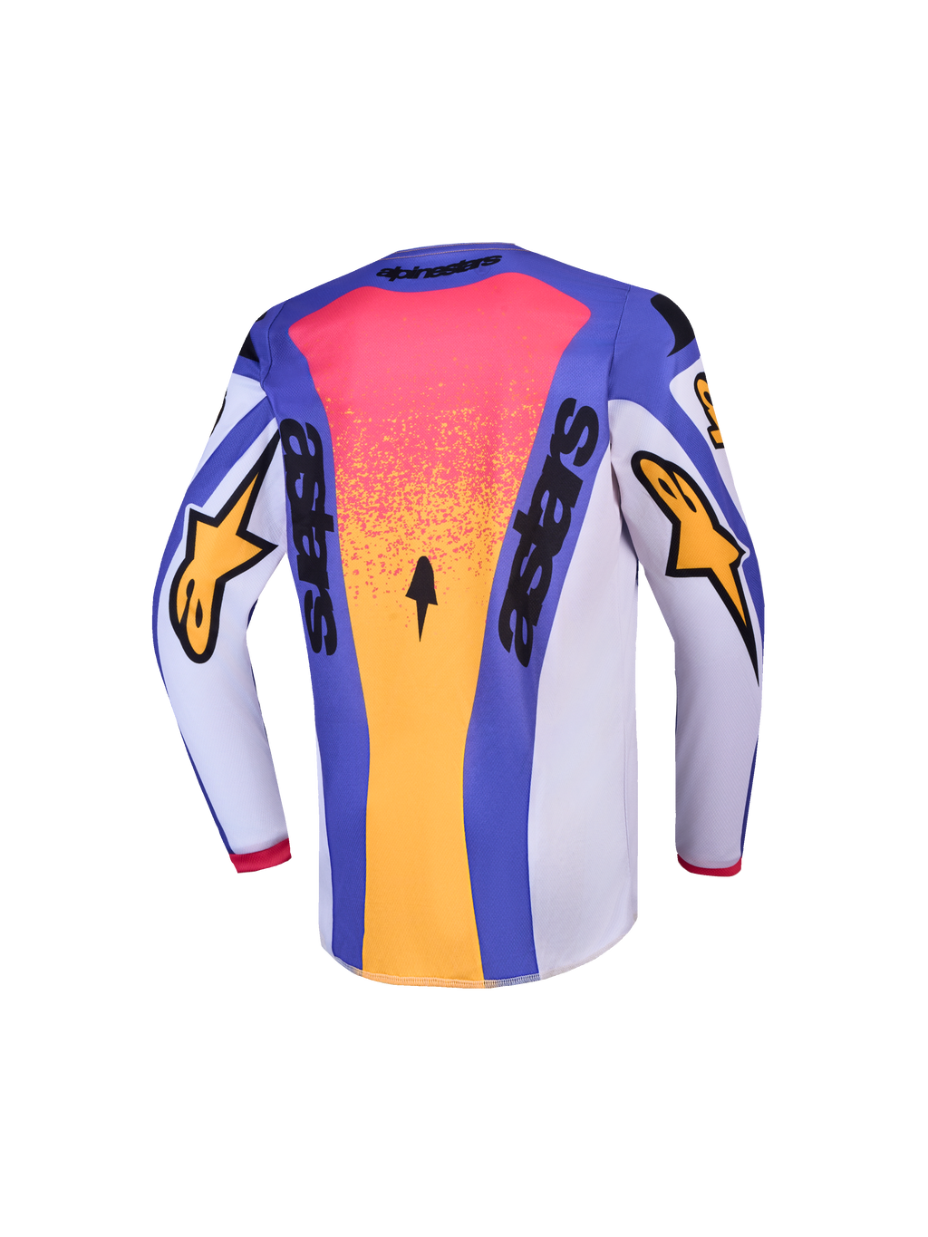 Alpinestars camisola Fluid Drag Jovem AND conjunto de equipamento, motocross, azul e dourada, vista traseira.