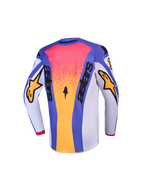 Alpinestars camisola Fluid Drag Jovem AND conjunto de equipamento, motocross, azul e dourada, vista traseira.