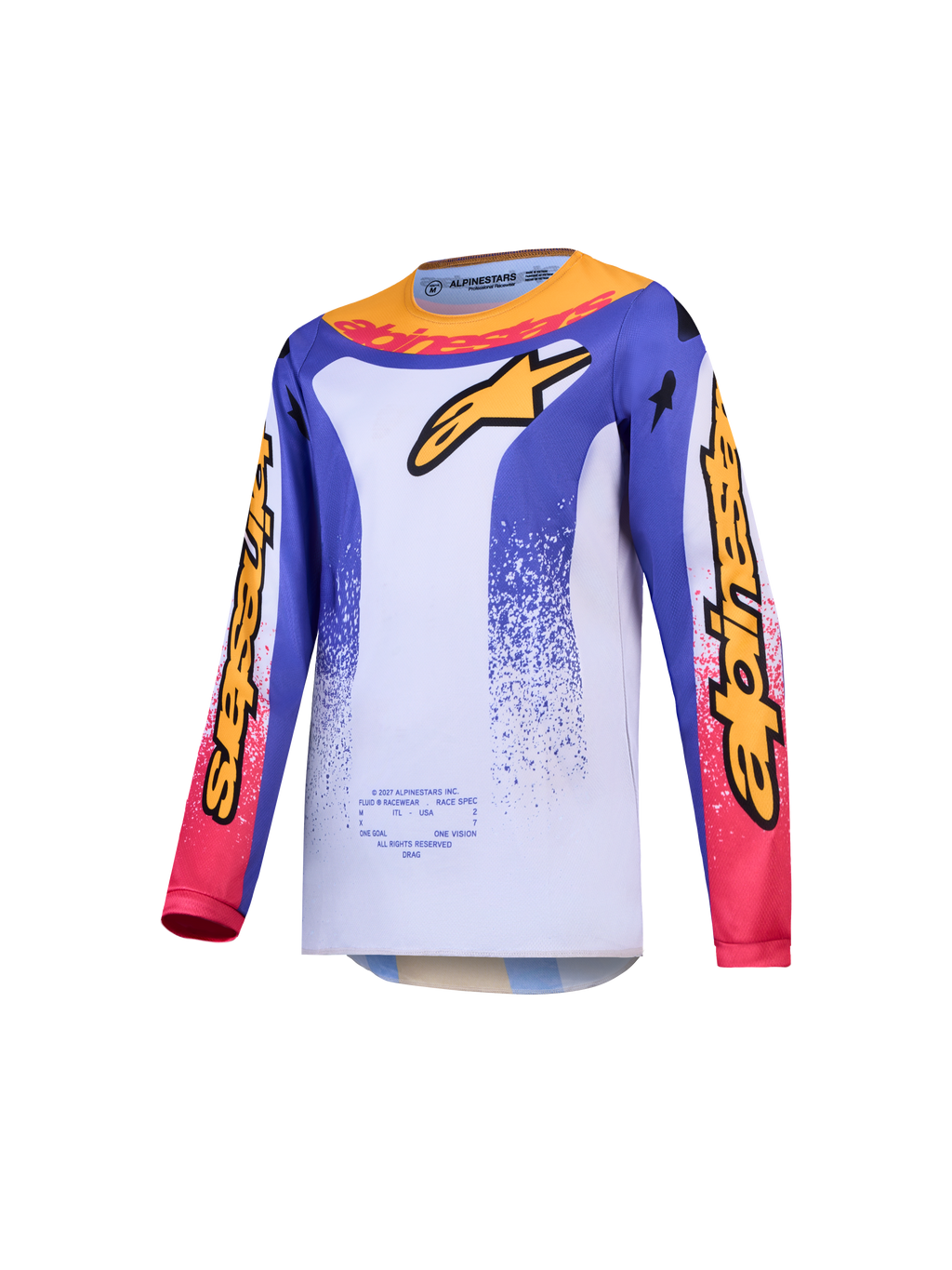 Alpinestars camisola Fluid Drag Jovem, camisola de motocross azul, branca e dourada para juventude, material respirável