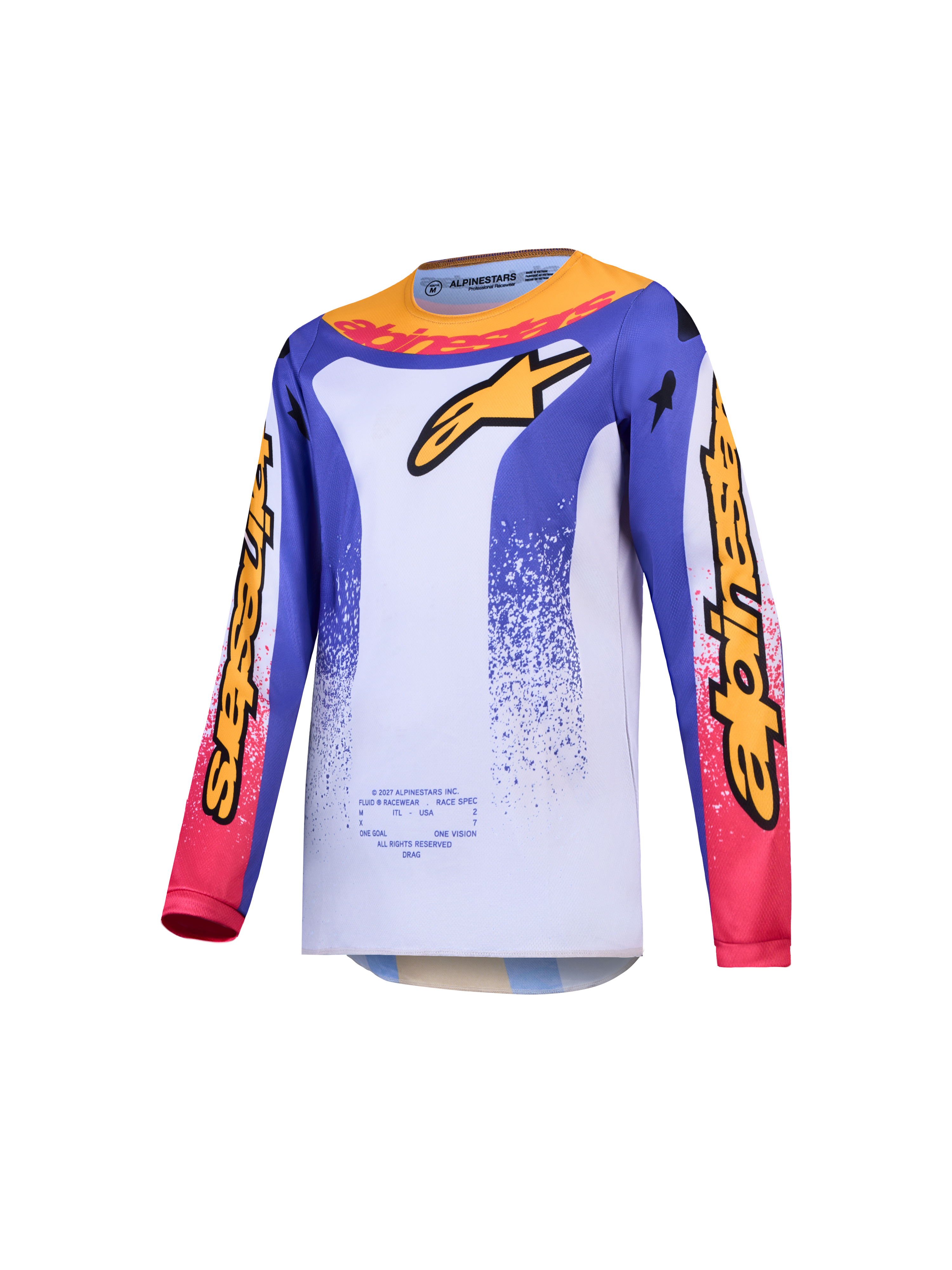 Alpinestars camisola Fluid Drag Jovem, camisola de motocross azul, branca e dourada para juventude, material respirável