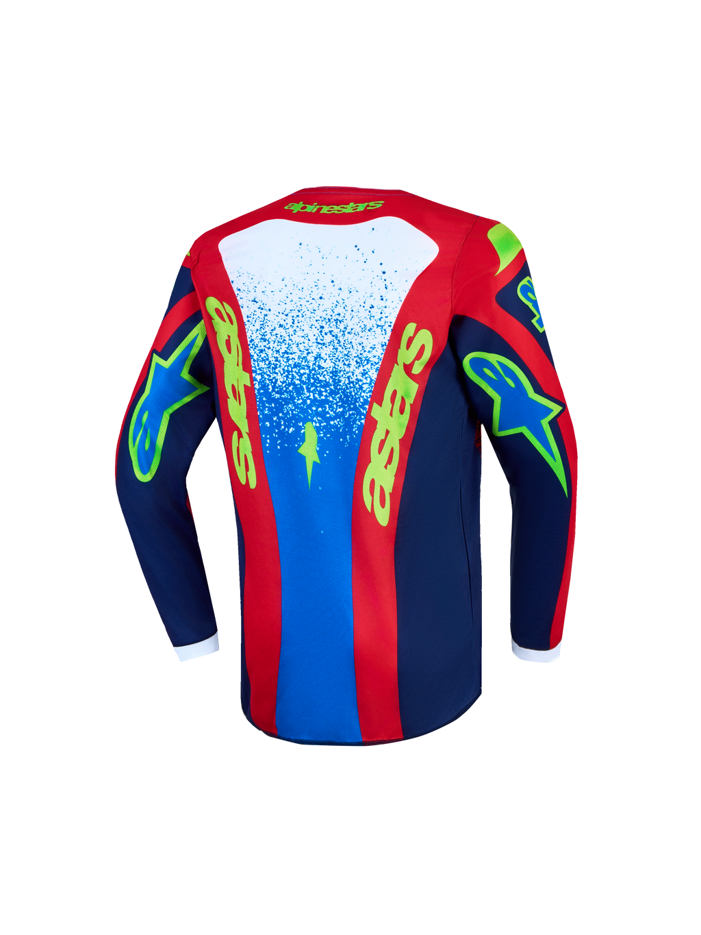 Alpinestars Camisola Fluid Drag Jovem 2027, camisola de motocross azul e vermelha para jovens, vista traseira, tecido respirável