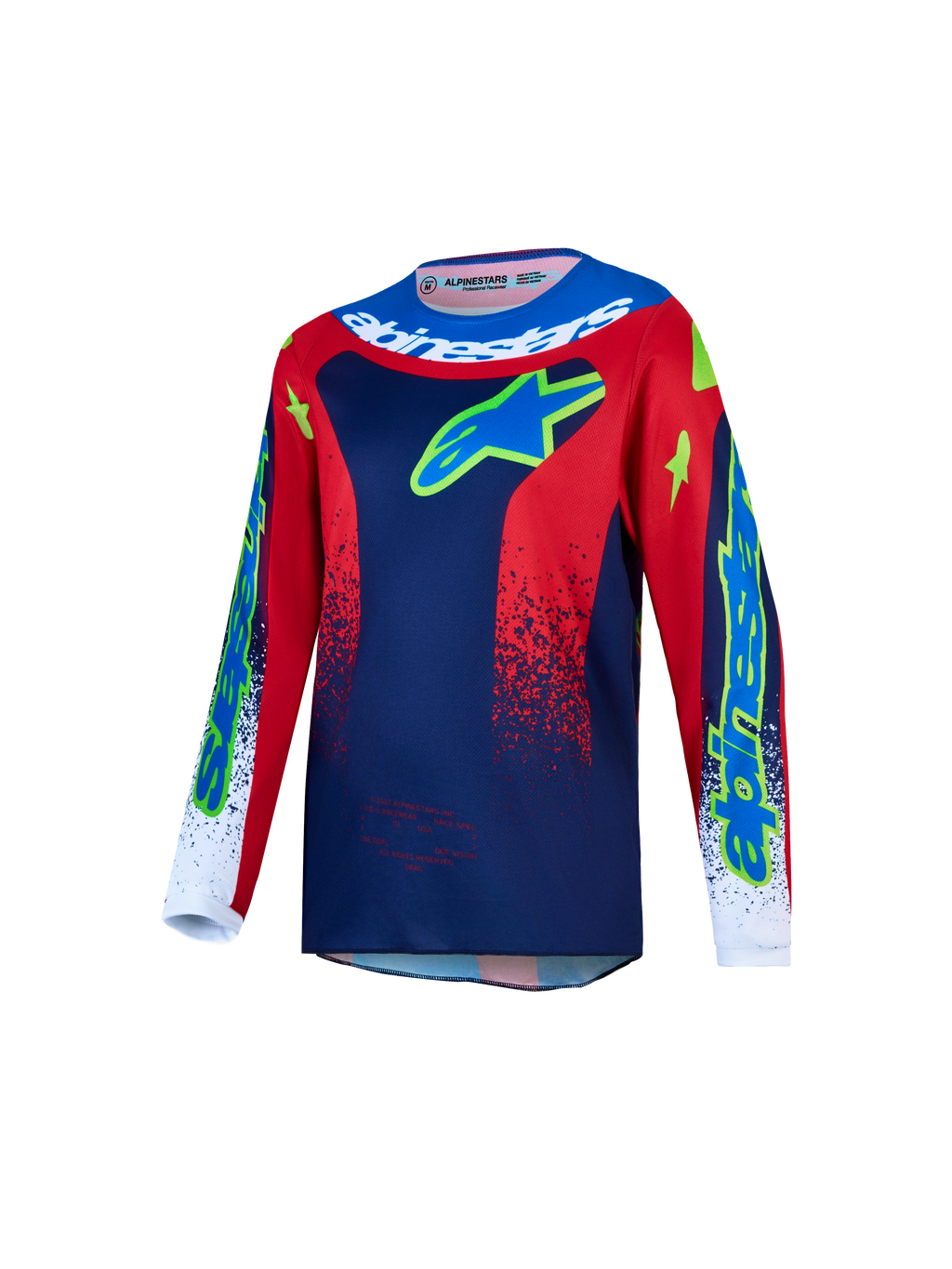 Alpinestars Camisola Fluid Drag Jovem 2027, camisola de motocross azul e vermelha para jovens, com tecido respirável.