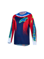 Alpinestars Camisola Fluid Drag Jovem 2027, camisola de motocross azul e vermelha para jovens, com tecido respirável.