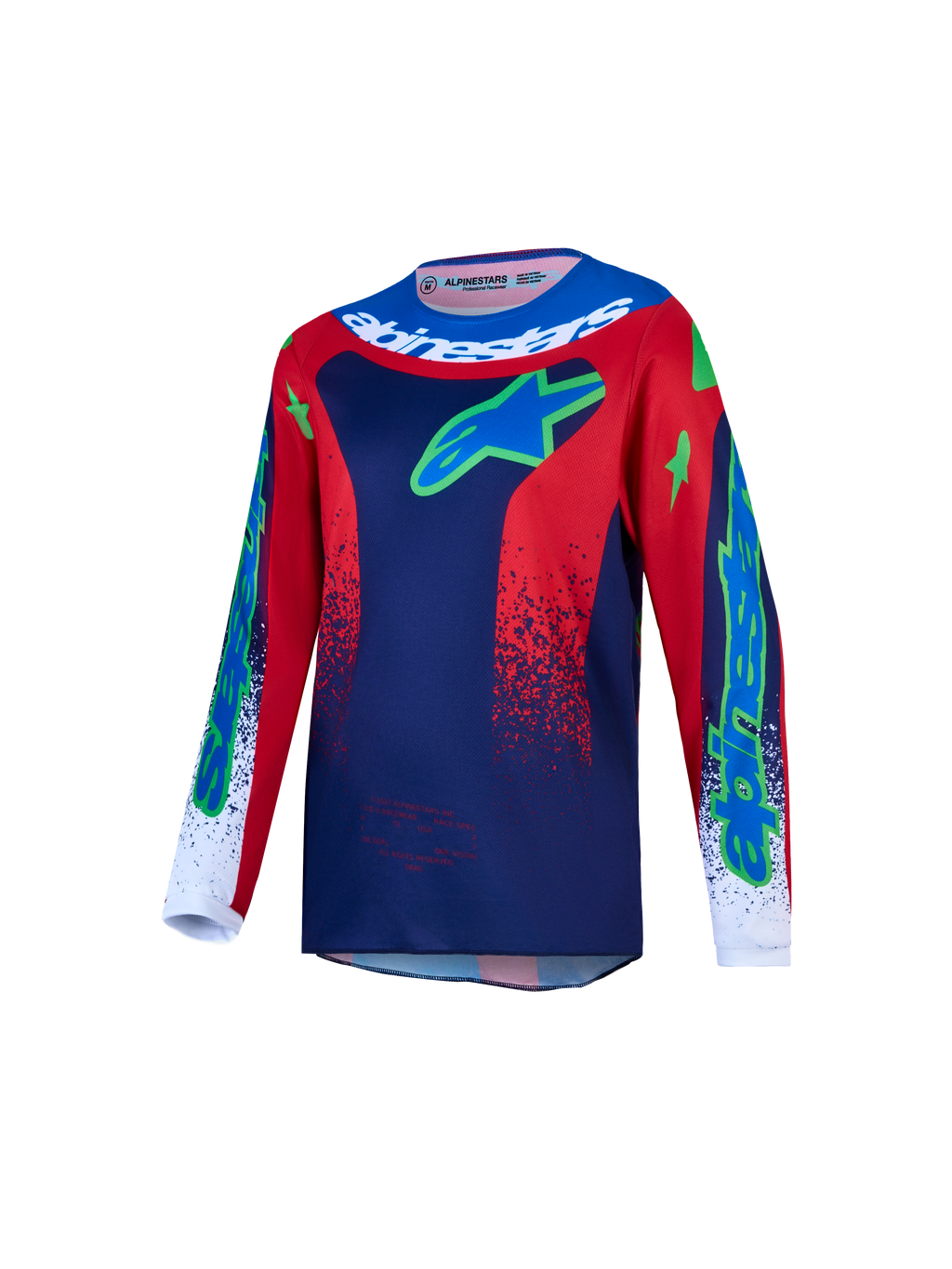 Alpinestars Camisola Fluid Drag Jovem, camisola de motocross off-road para juventude, azul-marinho, vermelha e branca, construção em polifibric leve com absorção de humidade.