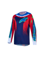 Alpinestars Camisola Fluid Drag Jovem, camisola de motocross off-road para juventude, azul-marinho, vermelha e branca, construção em polifibric leve com absorção de humidade.