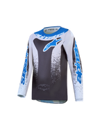 Alpinestars Camisola Fluid Drag Jovem, camisola de motocross, cinzenta e azul, em polifabric leve e respirável.