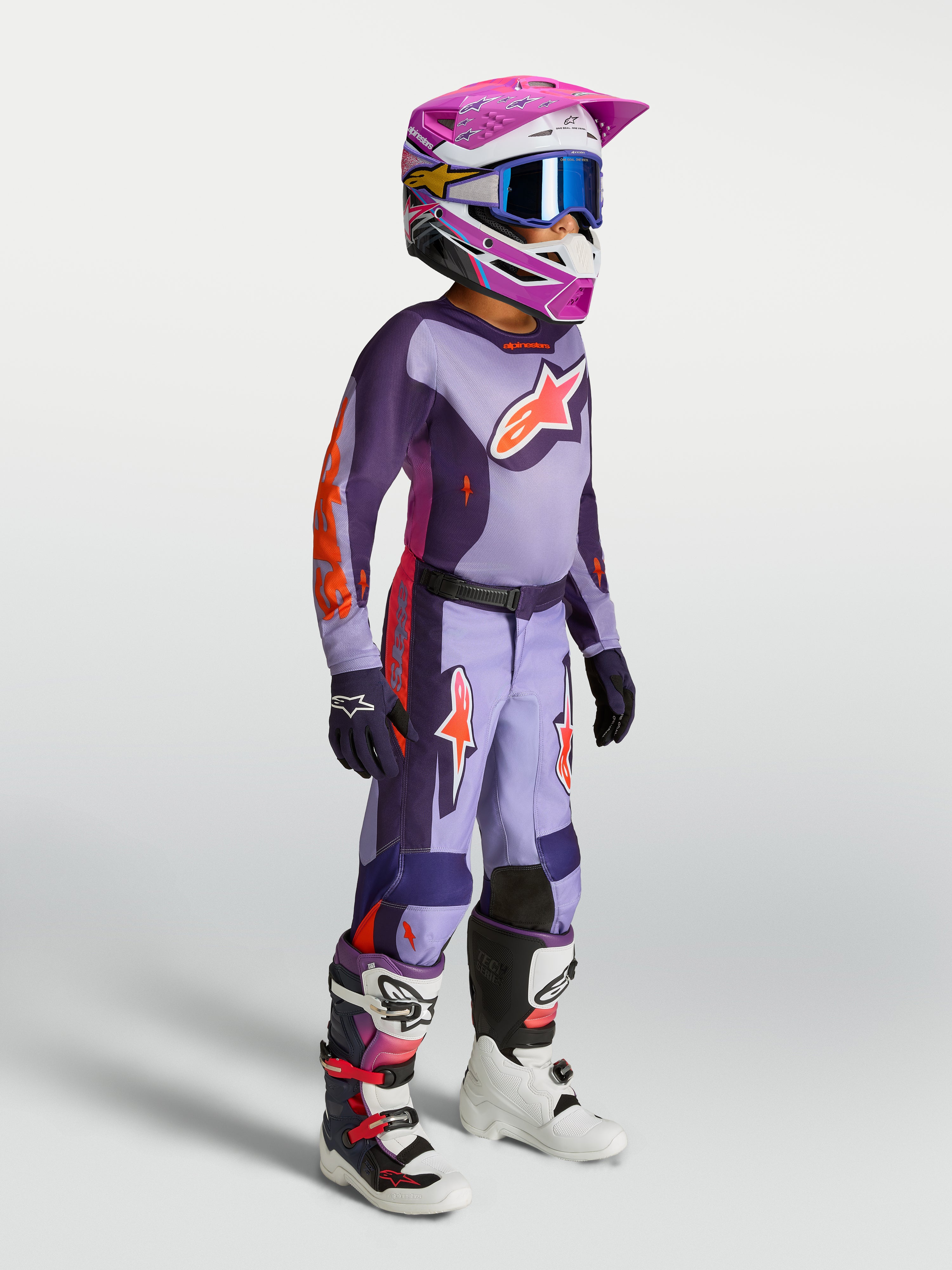 Alpinestars Juventude Fluid Hunt Gear Set, conjunto de motocross para jovens, roxo e rosa fluo, para todo-o-terreno.