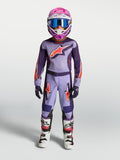 Alpinestars juventude Fluid Hunt gear set e camisola Fluid Hunt jovem, kit de motocross roxo e violeta com capacete rosa.