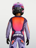 Camisola Fluid Hunt Jovem, equipamento de motocross para juventude, roxa e rosa, vista traseira com ajuste ergonómico.