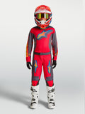 Alpinestars camisola e conjunto Fluid Hunt juventude 2027, equipamento de corrida e motocross vermelho e cinzento, no modelo.