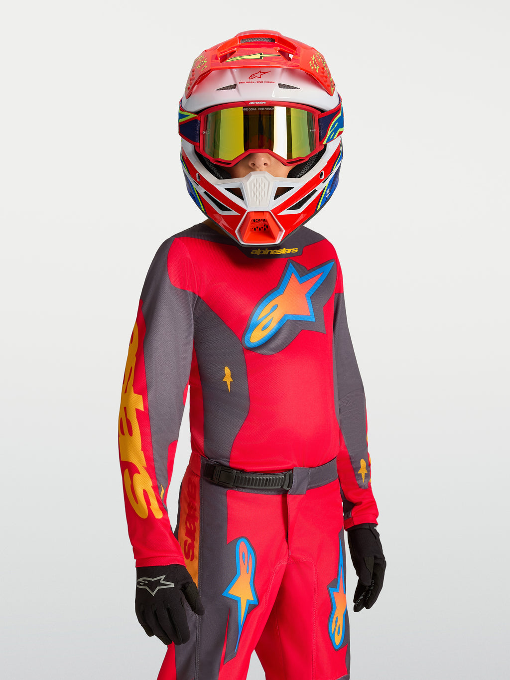 Alpinestars Camisola Fluid Hunt Juventude 2027, camisola de motocross para juventude, vermelha e cinzenta, design técnico respirável para todo-o-terreno