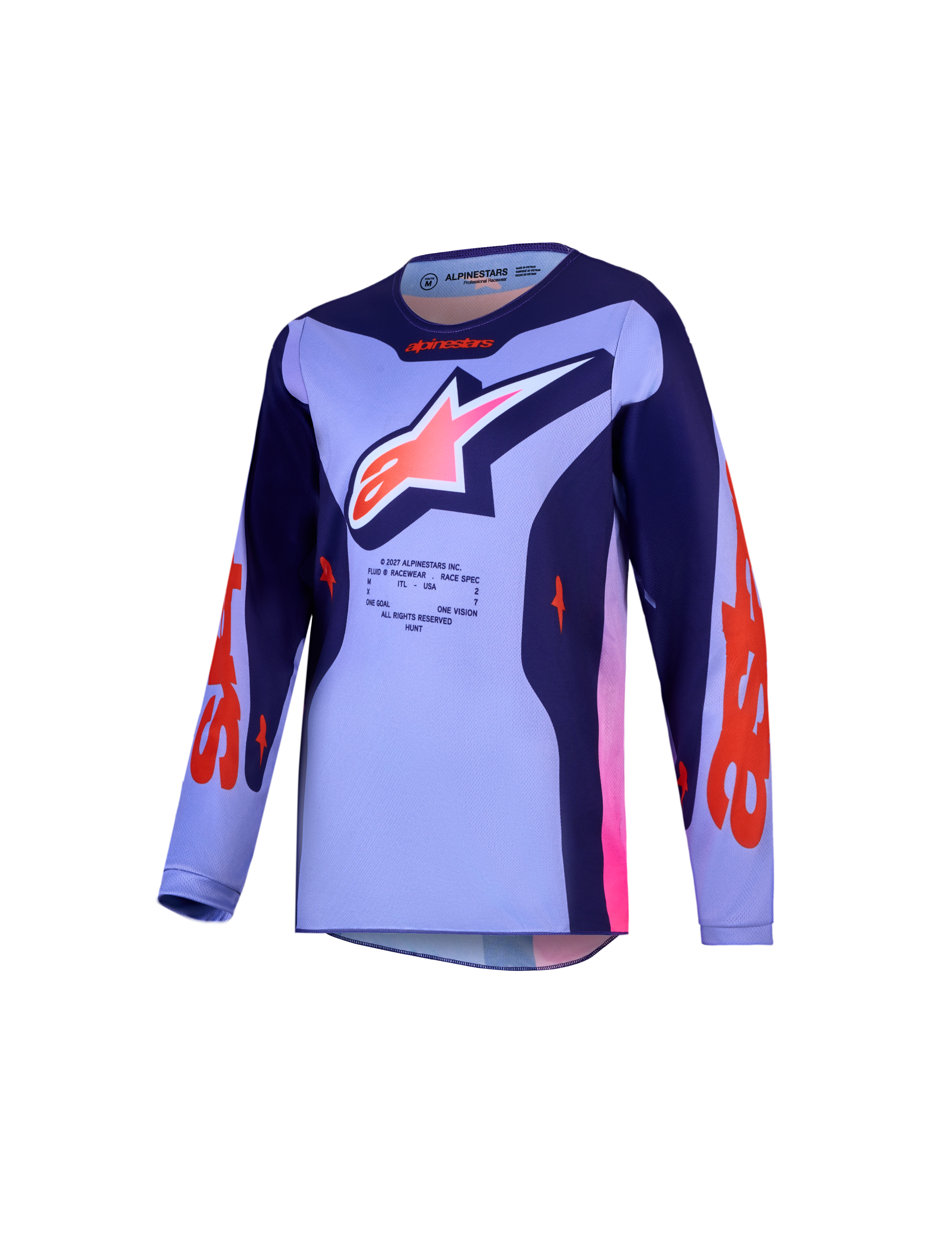 Camisola Alpinestars Fluid Hunt Jovem, camisola de motocross roxa e rosa, material respirável para off-road