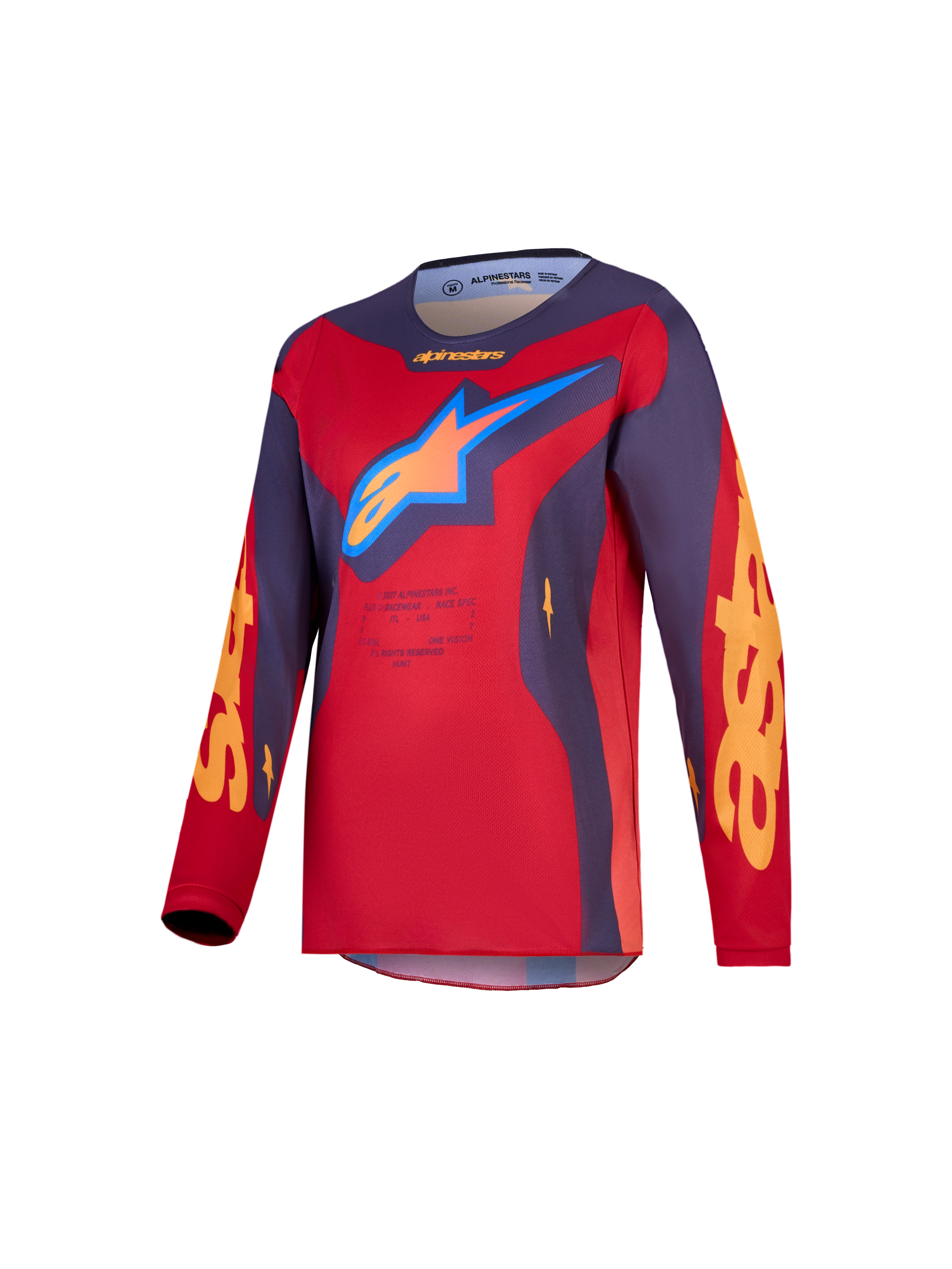 Alpinestars Camisola Fluid Hunt Jovem, camisola de motocross para jovens, vermelha e cinzenta, em polifabric respirável.