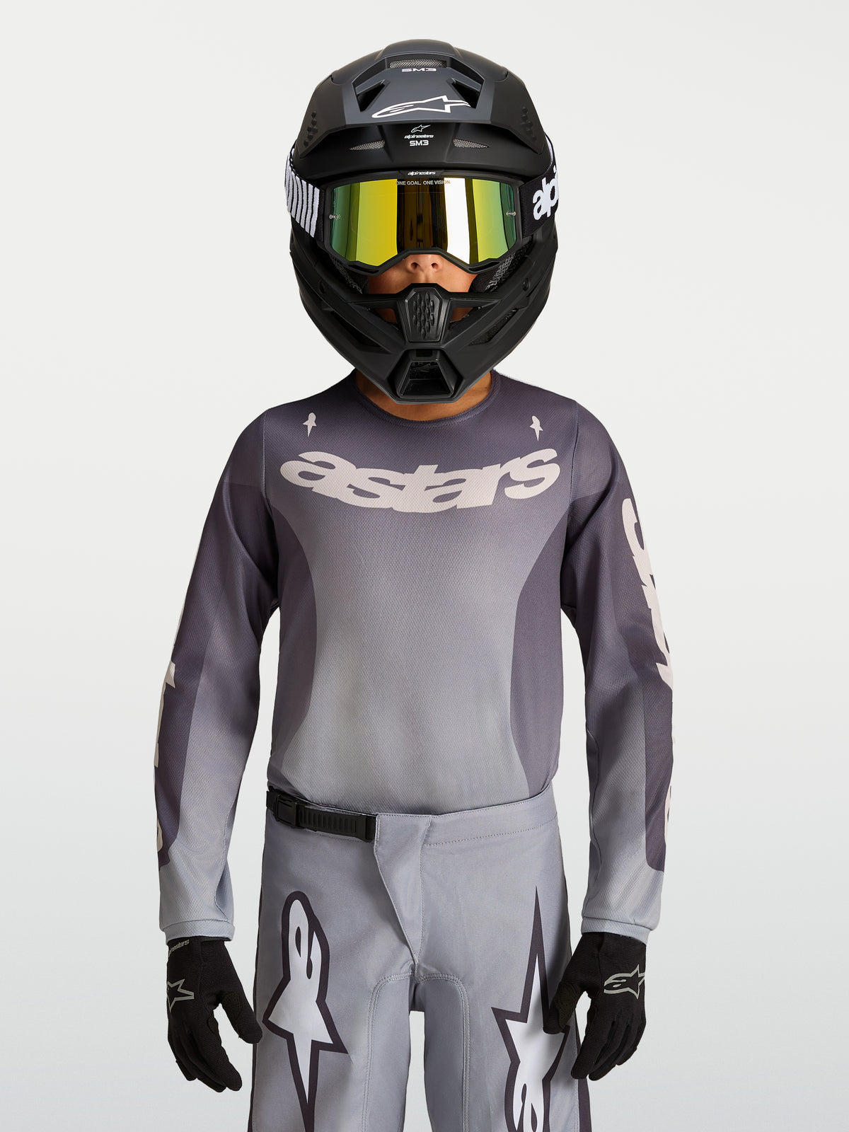 Alpinestars Youth Fluid Amber Jersey, gray and sand breathable motocross jersey for off-road riding.