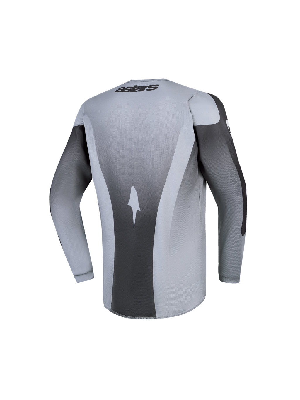 Alpinestars Camisola Fluid Amber Jovem 2027, camisola de motocross cinzenta e preta, vista traseira, tecido respirável.