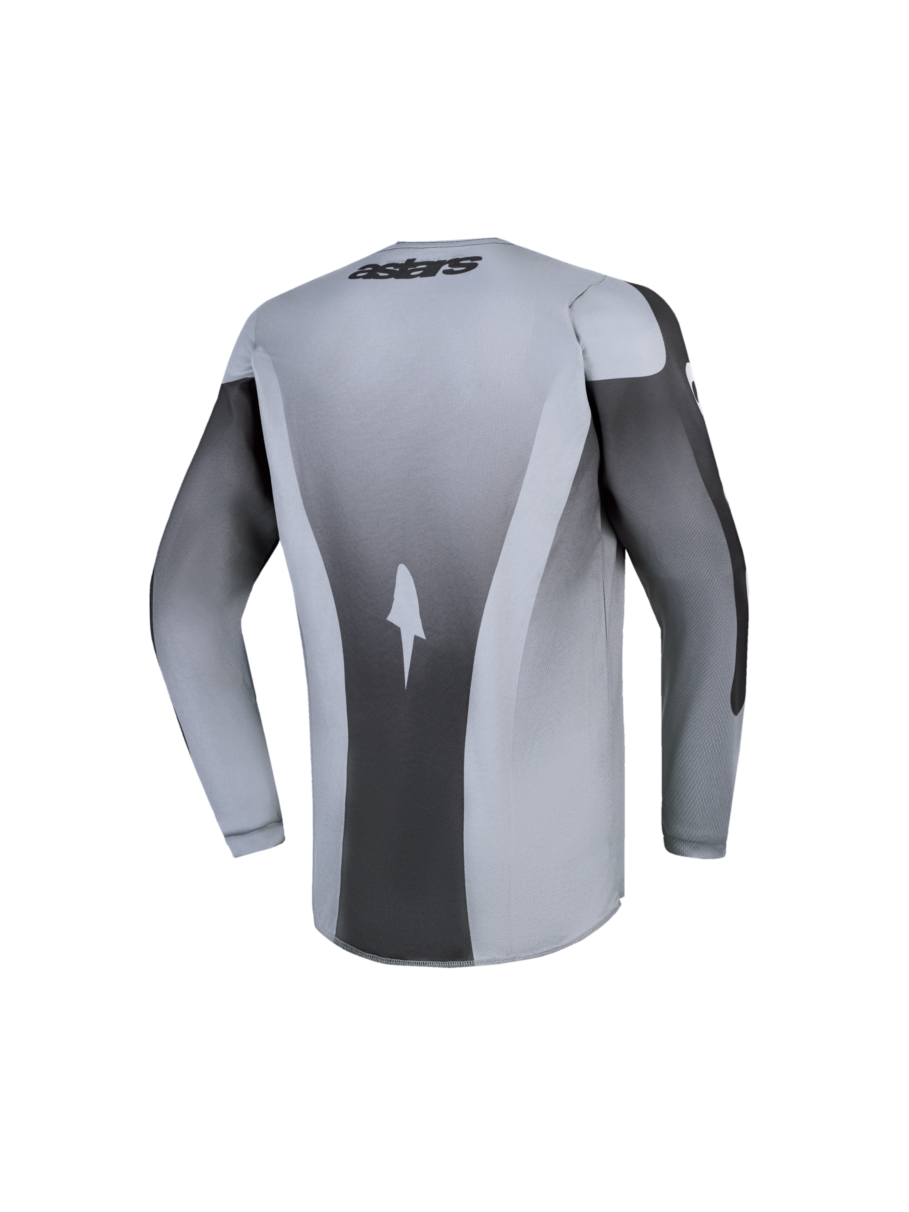 Alpinestars Camisola Fluid Amber Jovem 2027, camisola de motocross cinzenta e preta, vista traseira, tecido respirável.