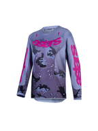 Alpinestars Camisola Fluid Lone Jovem, camisola de motocross para jovens, cinzenta e roxa, camuflada, tecido respirável.