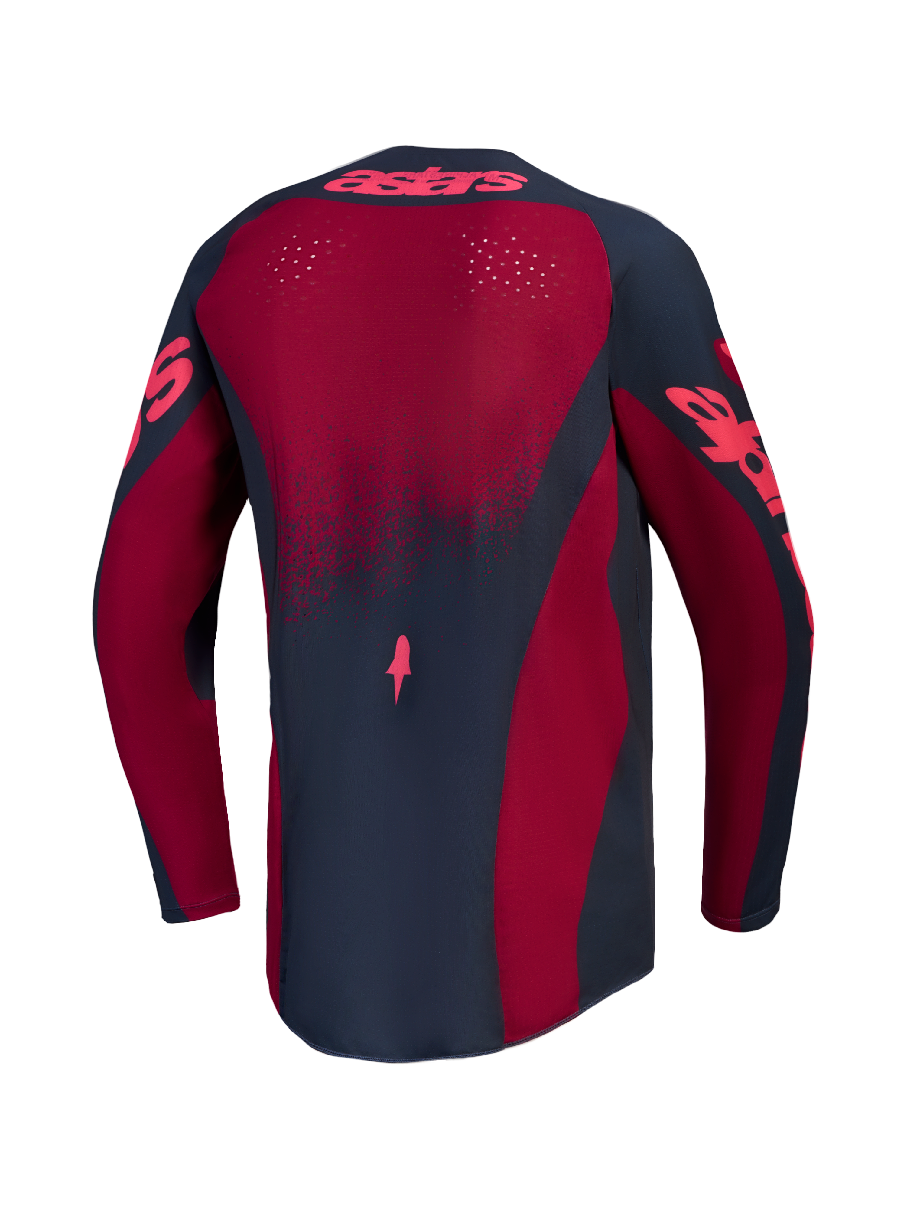 Camisola Stella Techstar Swan, camisola de motocross para mulher, vermelho e cinzento, vista traseira com ventilação a laser.