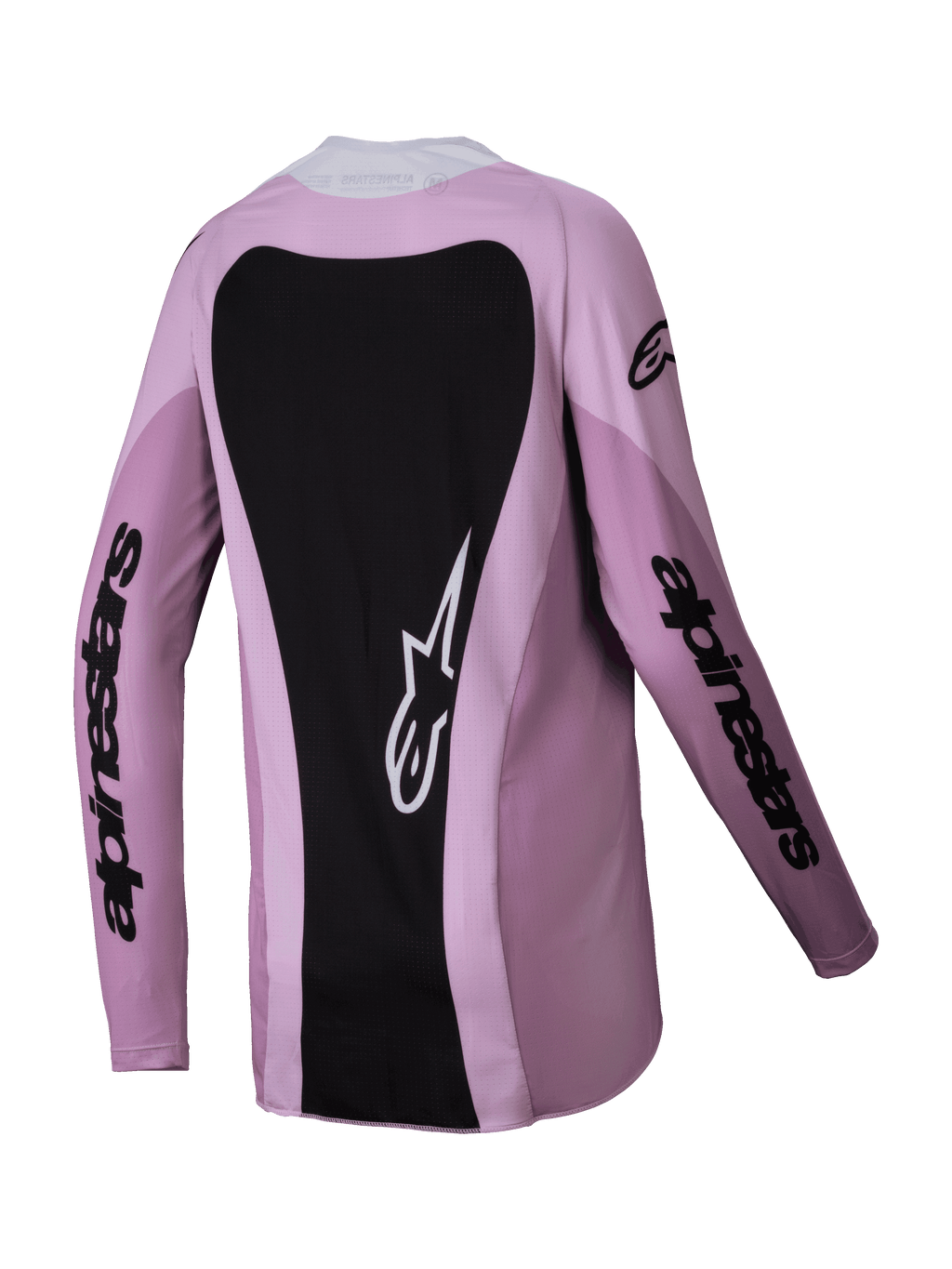Alpinestars 2025 Woman Stella Techstar Melt Jersey, Motocross Jersey, Blush Black, back view featuring a large black panel with a white star logo, long sleeves with black wordmark branding, performance off-road gear for women