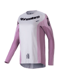 Alpinestars 2025 Stella Techstar Melt Jersey, Women's Motocross Long-Sleeve Jersey, Blush Pink and Light Gray with black branding, laser-cut perforations for ventilation, athletic racing apparel