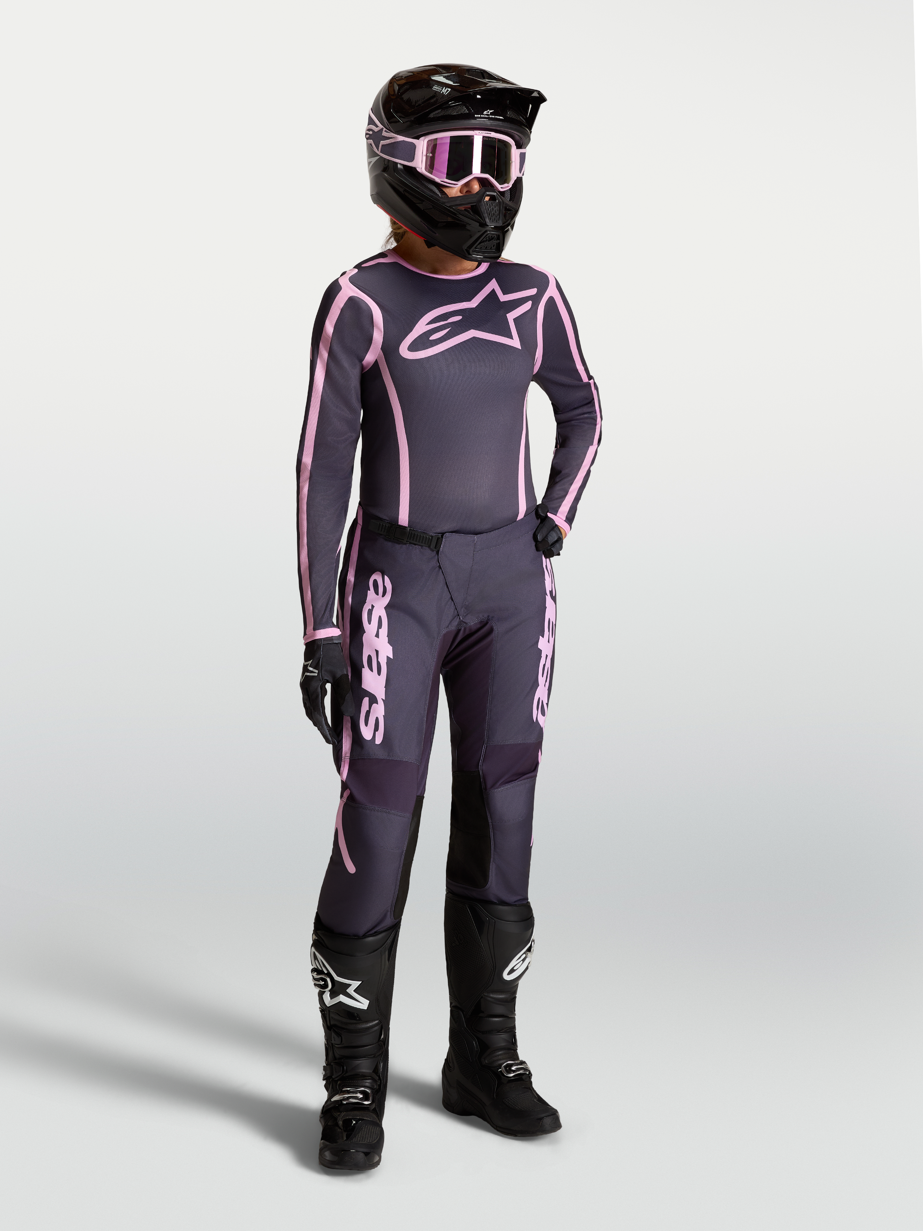 Alpinestars Stella Fluid Apex V2, conjunto de camisola e calças de motocross para mulher, cinzento e rosa, equipamento de alto desempenho para todo-o-terreno