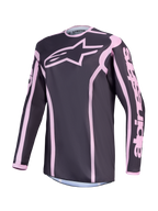 Alpinestars Stella Fluid Apex V2, camisola de motocross para mulher, cinzenta escura e rosa, tecido técnico respirável.