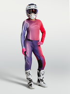 Alpinestars Calças Stella Fluid Kepler e Gear Set, fato de motocross para mulher, gradiente roxo e vermelho, ajuste desportivo.