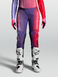 Calças Alpinestars Stella Fluid Kepler para mulher, roxas e vermelhas, com reforço nos joelhos para motocross.