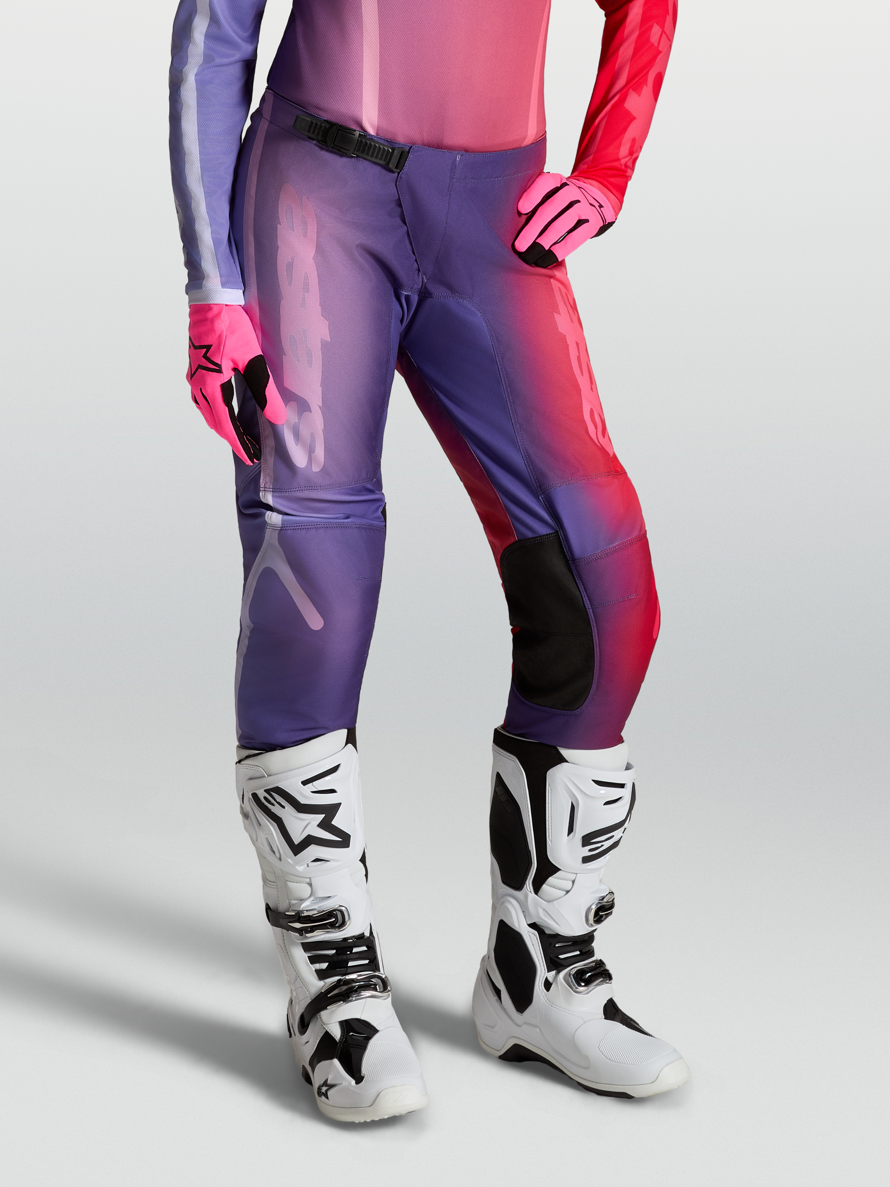 Alpinestars Calças Stella Fluid Kepler, equipamento de motocross para mulher, roxo e vermelho, construção em polifabric durável