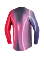 Alpinestars Stella Fluid Kepler, camisola de motocross para mulher, roxa e vermelha, com corte traseiro longo.