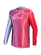 Alpinestars Stella Fluid Kepler, camisola de motocross para mulher, roxa e vermelha, com logótipo de estrela no peito, construção em polifabric respirável para todo-o-terreno.