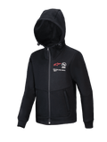 Alpinestars Youth Racer MX Fleece, casaco de motocross preto com capuz, casaco de fecho integral com capuz ajustável, incluindo logótipo A-star vermelho e marca "ONE GOAL. ONE VISION.", bolsos com fecho, vestuário casual de performance para jovens pilotos