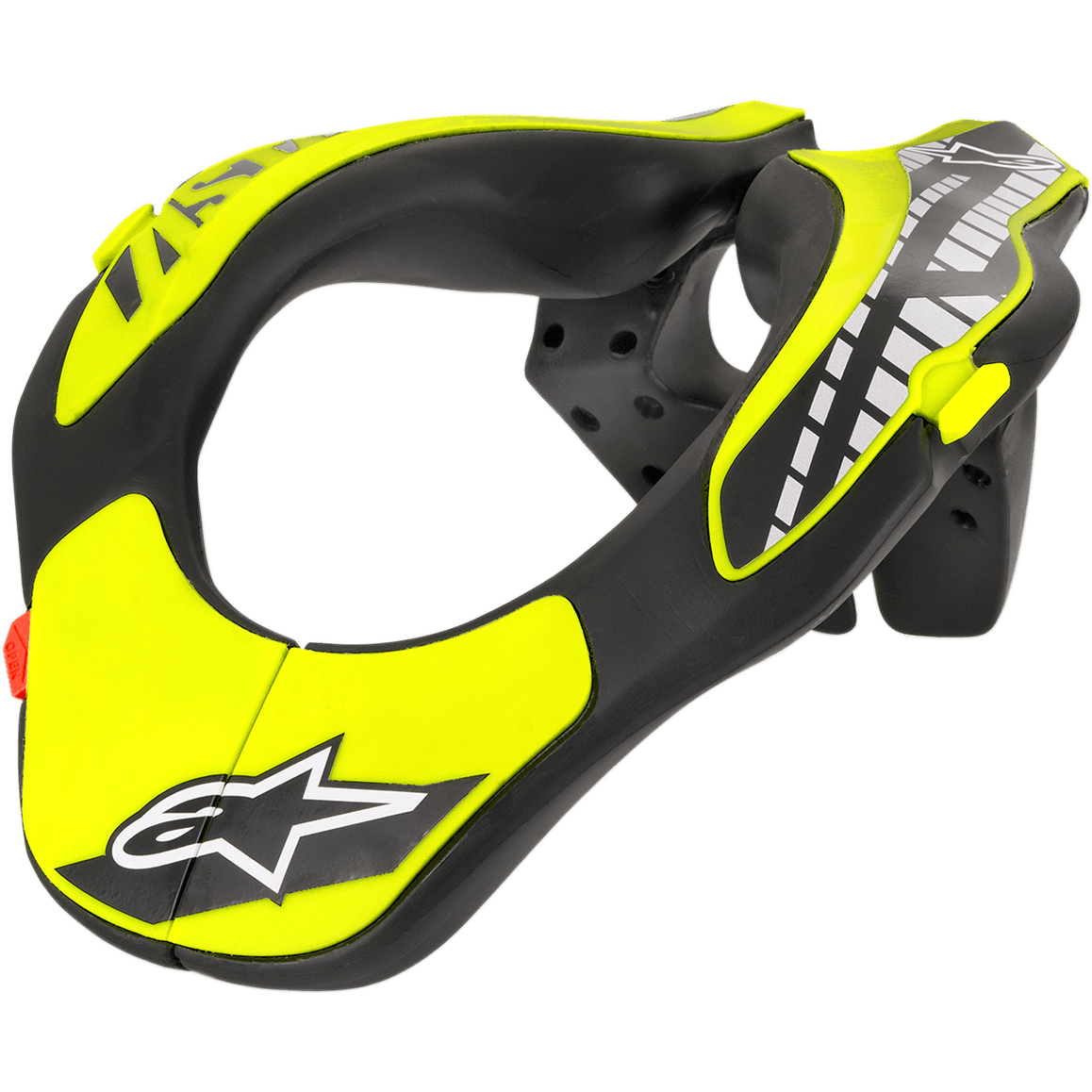 Alpinestars Youth Neck Support, proteção cervical para motocross, preto e amarelo fluo, com estrutura de perfil ergonómico e logótipo de estrela Alpinestars, construção leve para proteção de jovens em motocross e todo-o-terreno