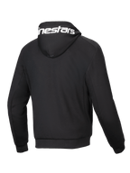 Alpinestars Sweatshirt Chrome V2 Sport, casaco de moto urbano para homem, preto e branco, em tech fleece, vista traseira.