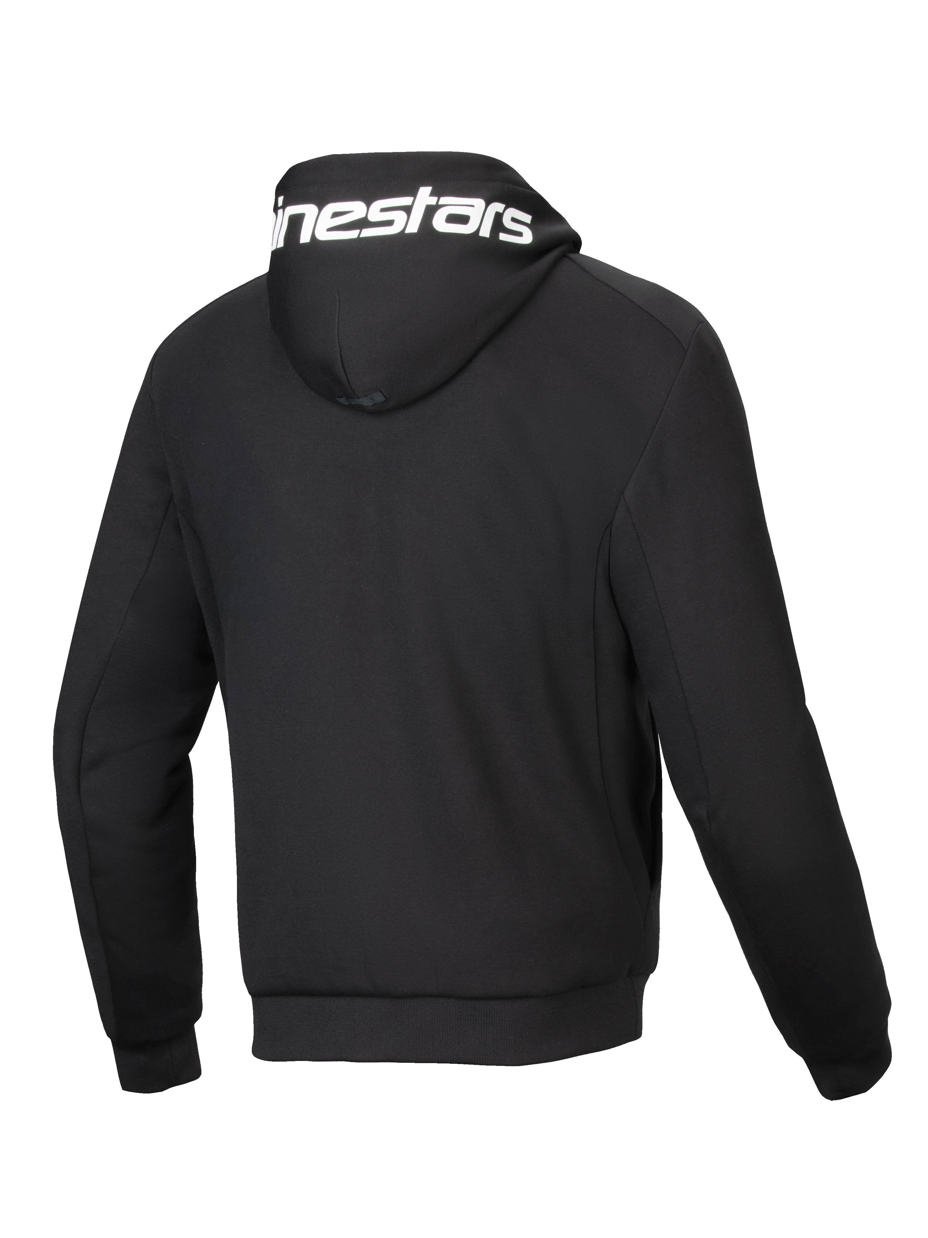 Alpinestars Sweatshirt Chrome V2 Sport, casaco de moto urbano para homem, preto e branco, em tech fleece, vista traseira.