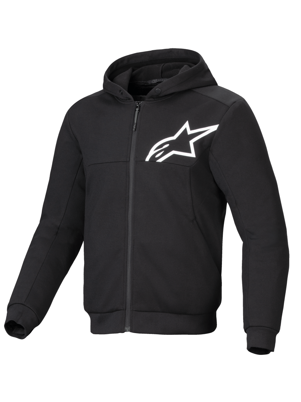 Alpinestars sweatshirt Chrome V2 Sport, casaco de moto para homem, preto e branco, com reforços aramídicos e proteção CE.