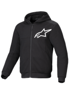 Alpinestars sweatshirt Chrome V2 Sport, casaco de moto para homem, preto e branco, com reforços aramídicos e proteção CE.