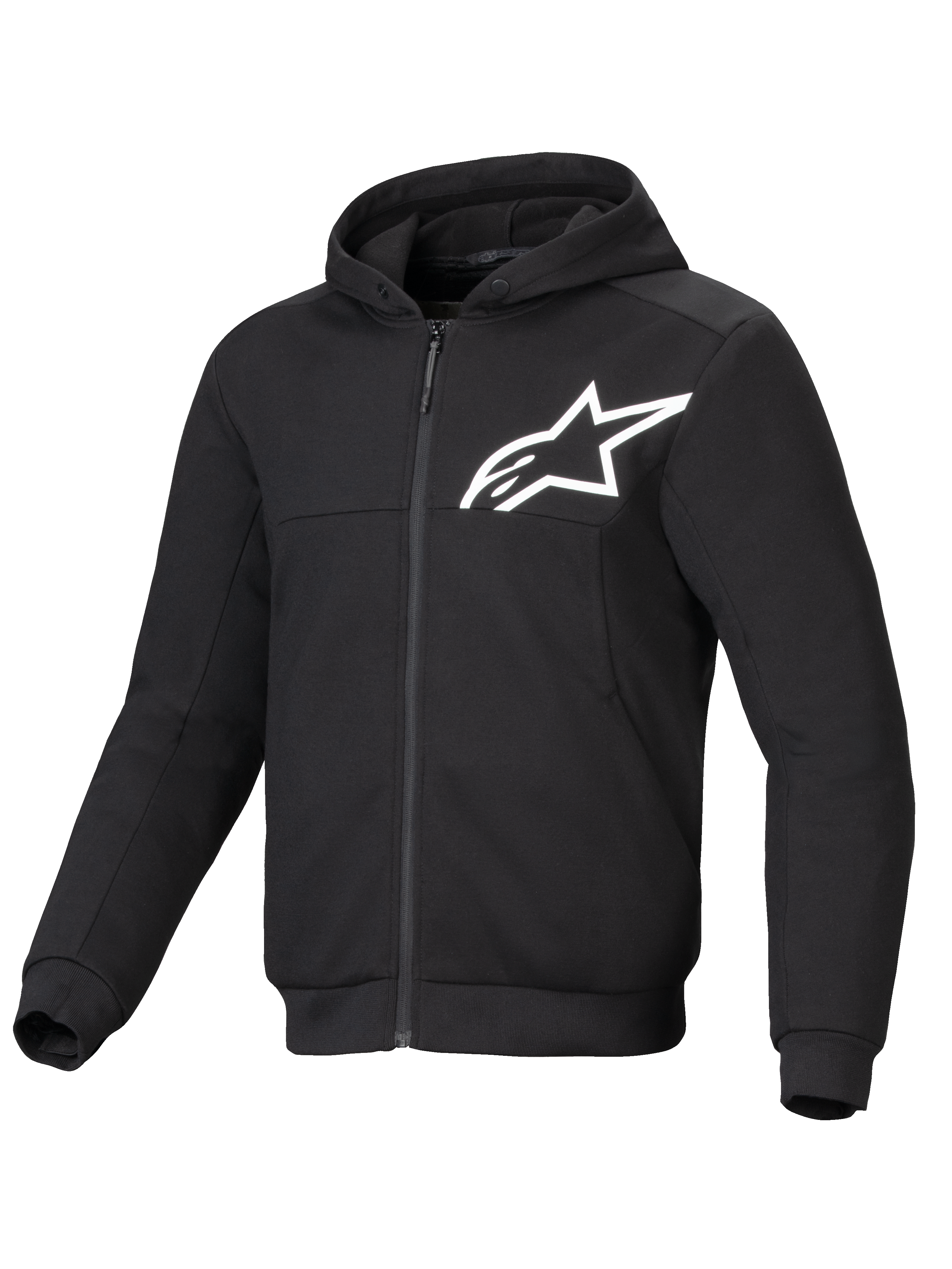 Alpinestars sweatshirt Chrome V2 Sport, casaco de moto para homem, preto e branco, com reforços aramídicos e proteção CE.
