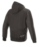 Alpinestars Rhod Windstopper Hoodie, casaco de motociclismo urbano, preto melange, vista traseira com capuz destacável, punhos e bainha canelados e logótipo de estrela discreto nas costas
