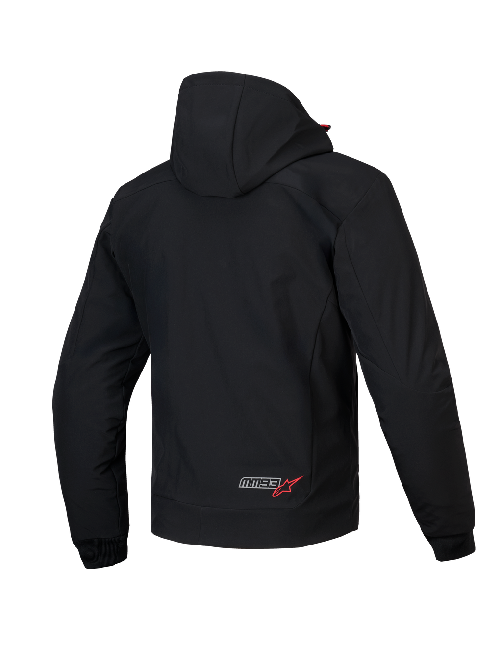 Alpinestars MM93 Radium Tech Hoodie, casaco de moto para homem, vista traseira, preto e vermelho, à prova de vento com capuz removível